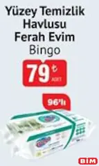 BİNGO YÜZEY TEMİZLİK HAVLUSU FERAH EVİM 96'LI fiyat ve kampanya bilgisi